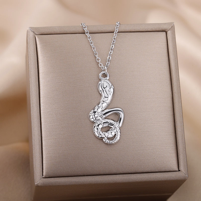 Snake Pendant Necklace For Women Stainless Steel