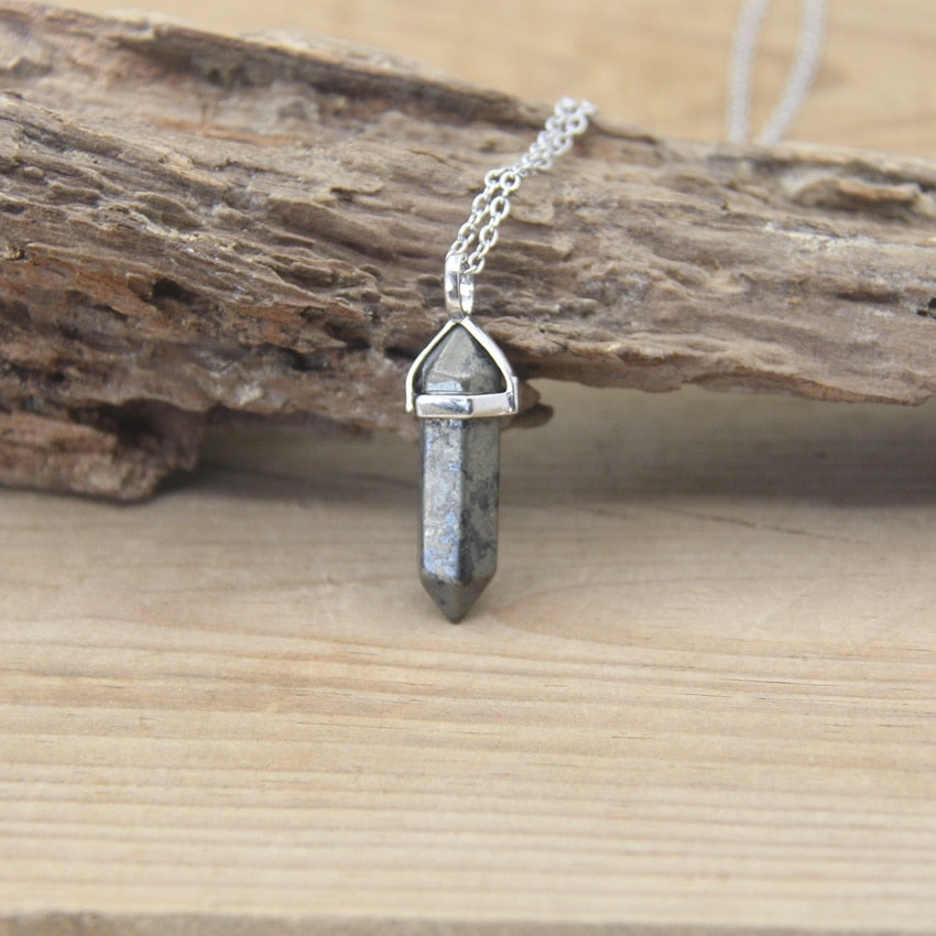 Natural Stone Hexagonal Point Pendant Necklace