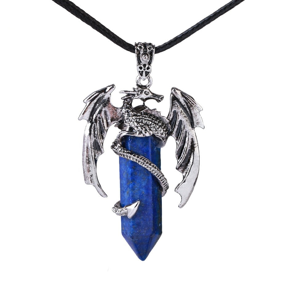 Dragon Pendant Necklace with Natural Gem Stone