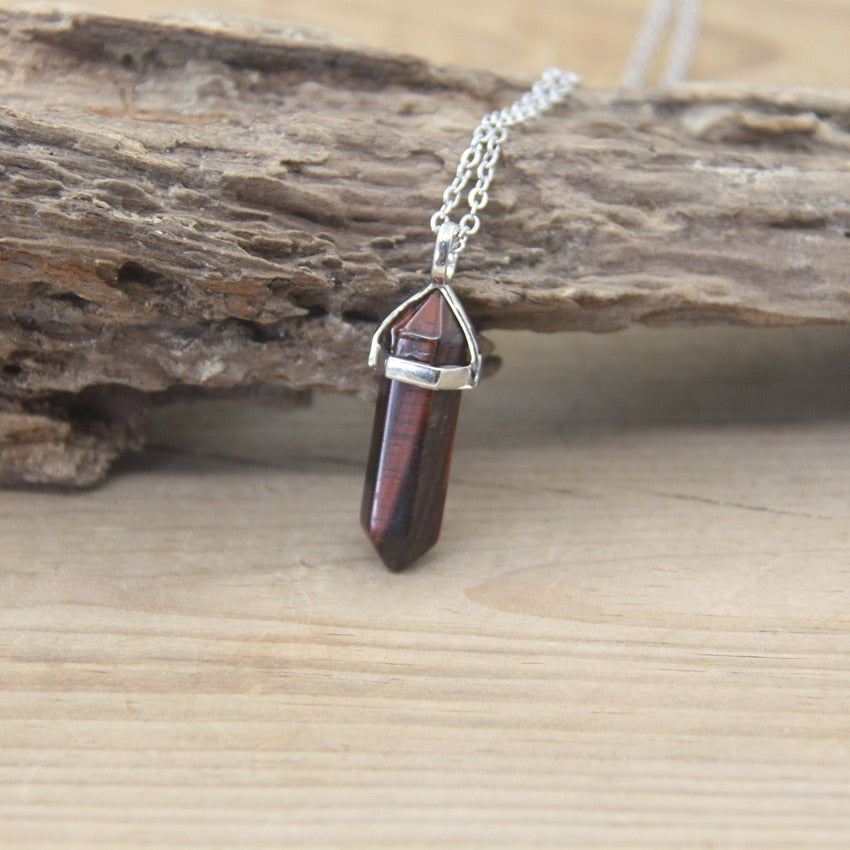 Natural Stone Hexagonal Point Pendant Necklace