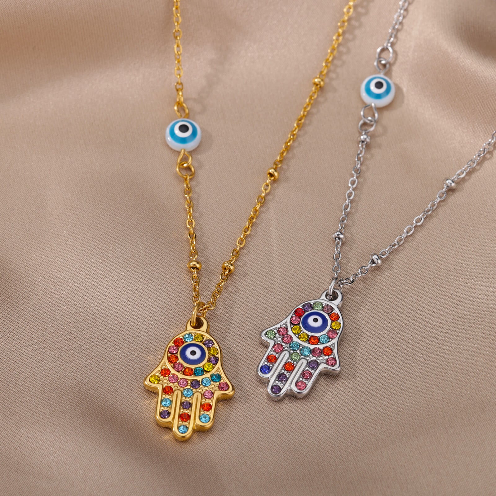 Evil Eye Hand of Fatima Pendant Necklace For Women