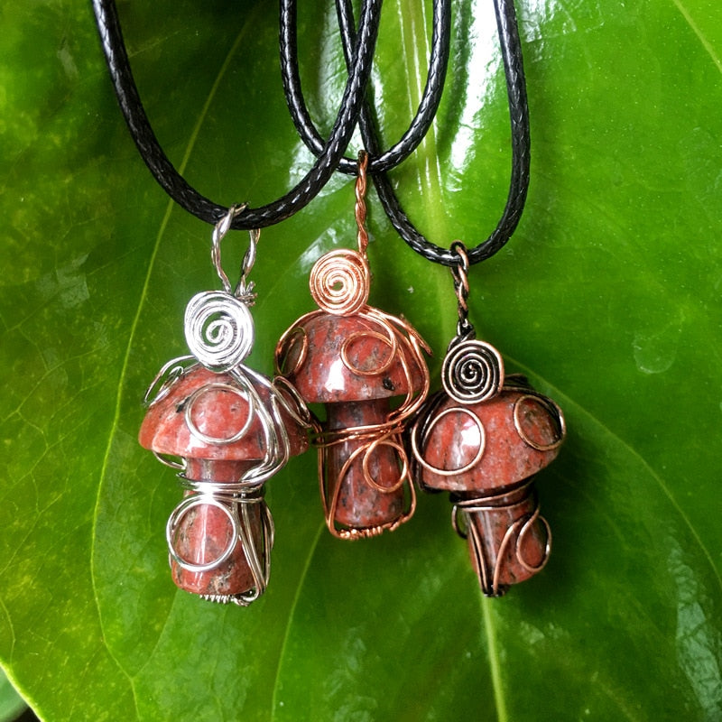 Handmade Wire Wrapped Mushroom Stone Necklace