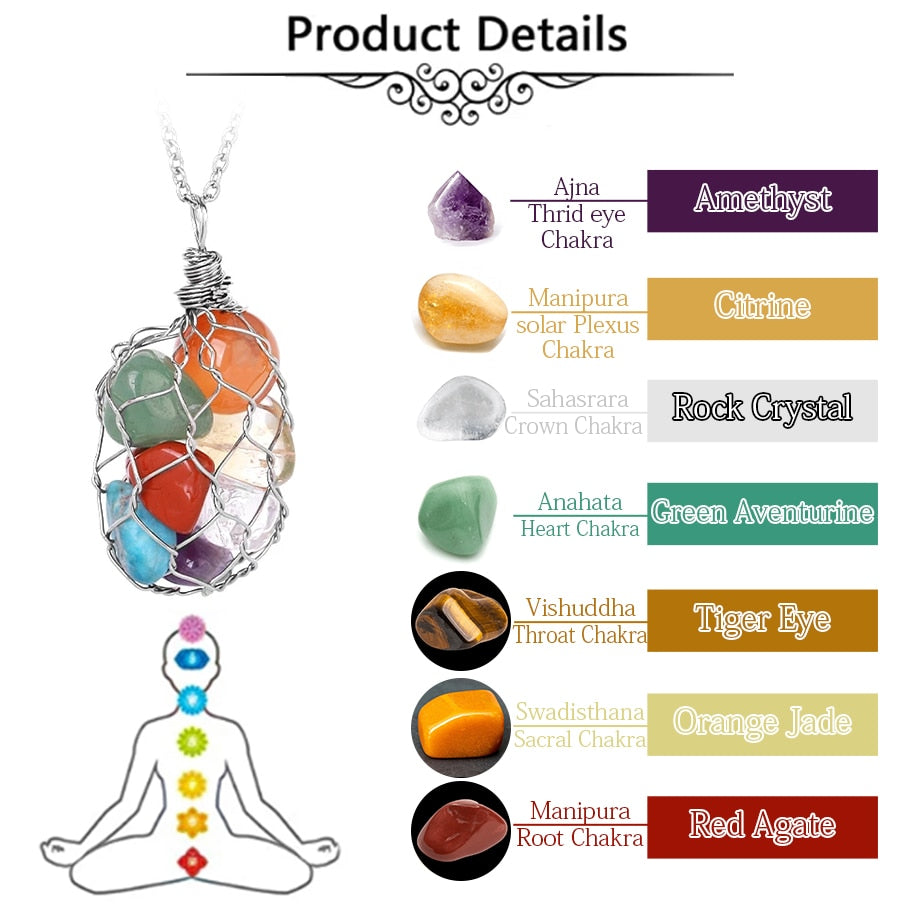 7 Chakras Crystal Pendant Necklace