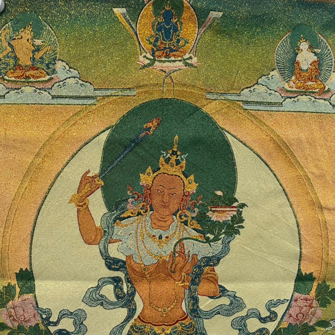 Bodhisattva of Wisdon Manjushri Thangka Silk Embroidery  Handmade in Nepal