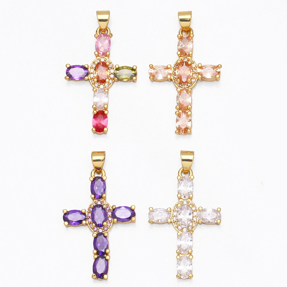 Natural Gemstone Cross Pendant