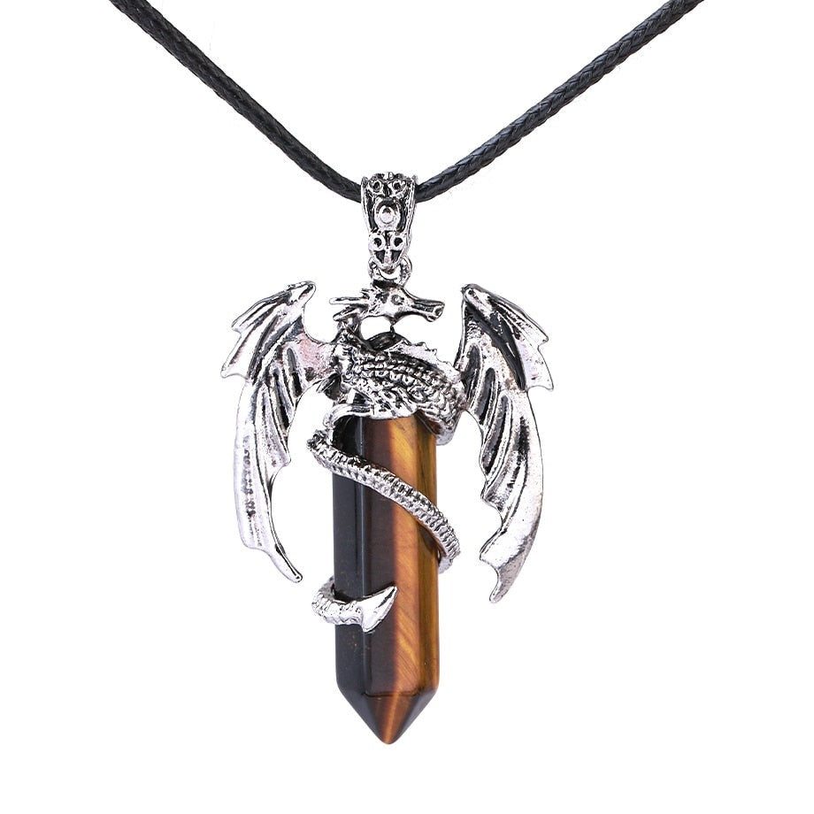 Dragon Pendant Necklace with Natural Gem Stone