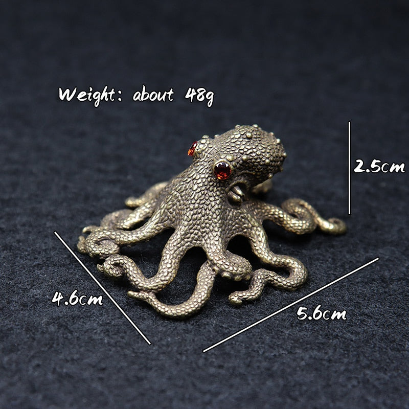 Brass Octopus Statue Incense Holder with Red Eyes