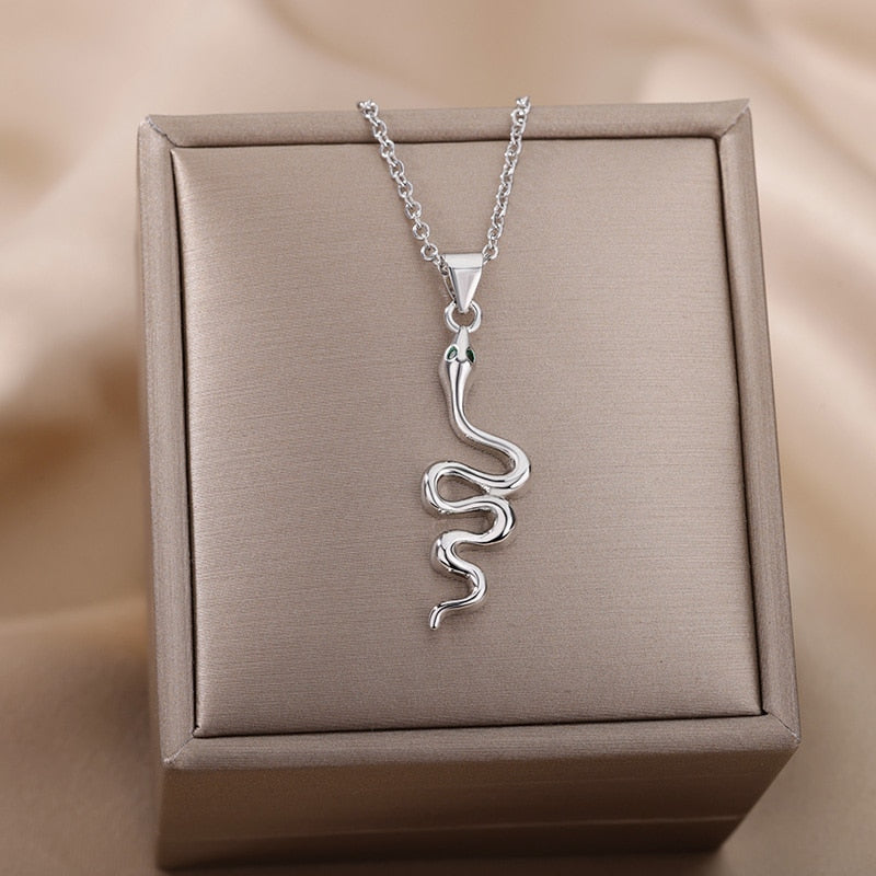 Snake Pendant Necklace For Women Stainless Steel