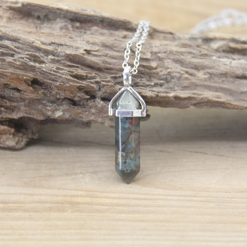 Natural Stone Hexagonal Point Pendant Necklace