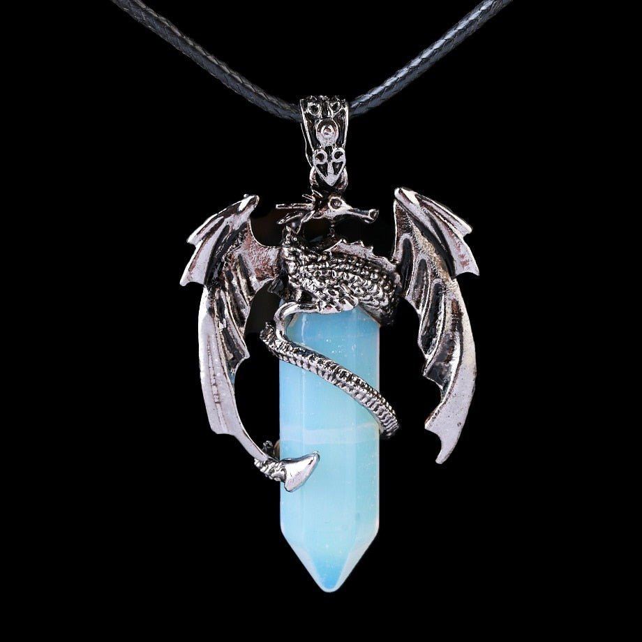 Dragon Pendant Necklace with Natural Gem Stone