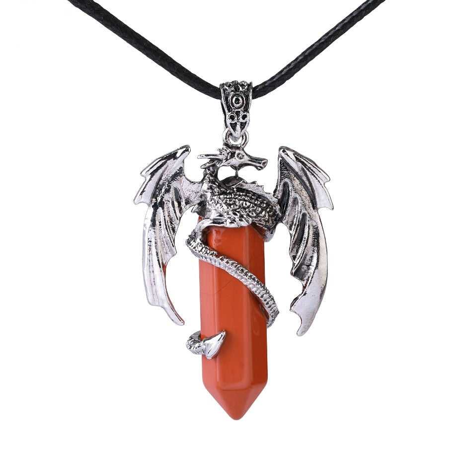 Dragon Pendant Necklace with Natural Gem Stone