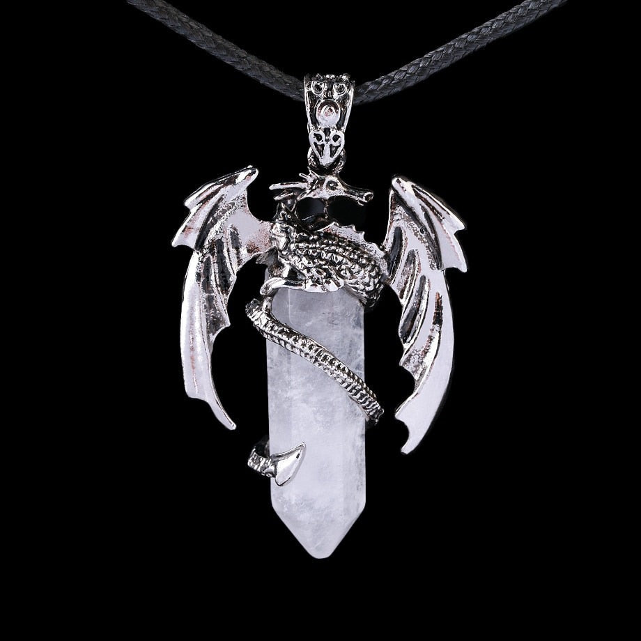 Dragon Pendant Necklace with Natural Gem Stone