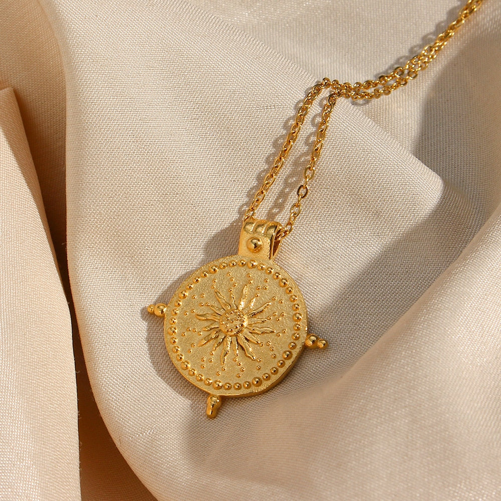 Ancient Sun Compass Pendant w/ Necklace