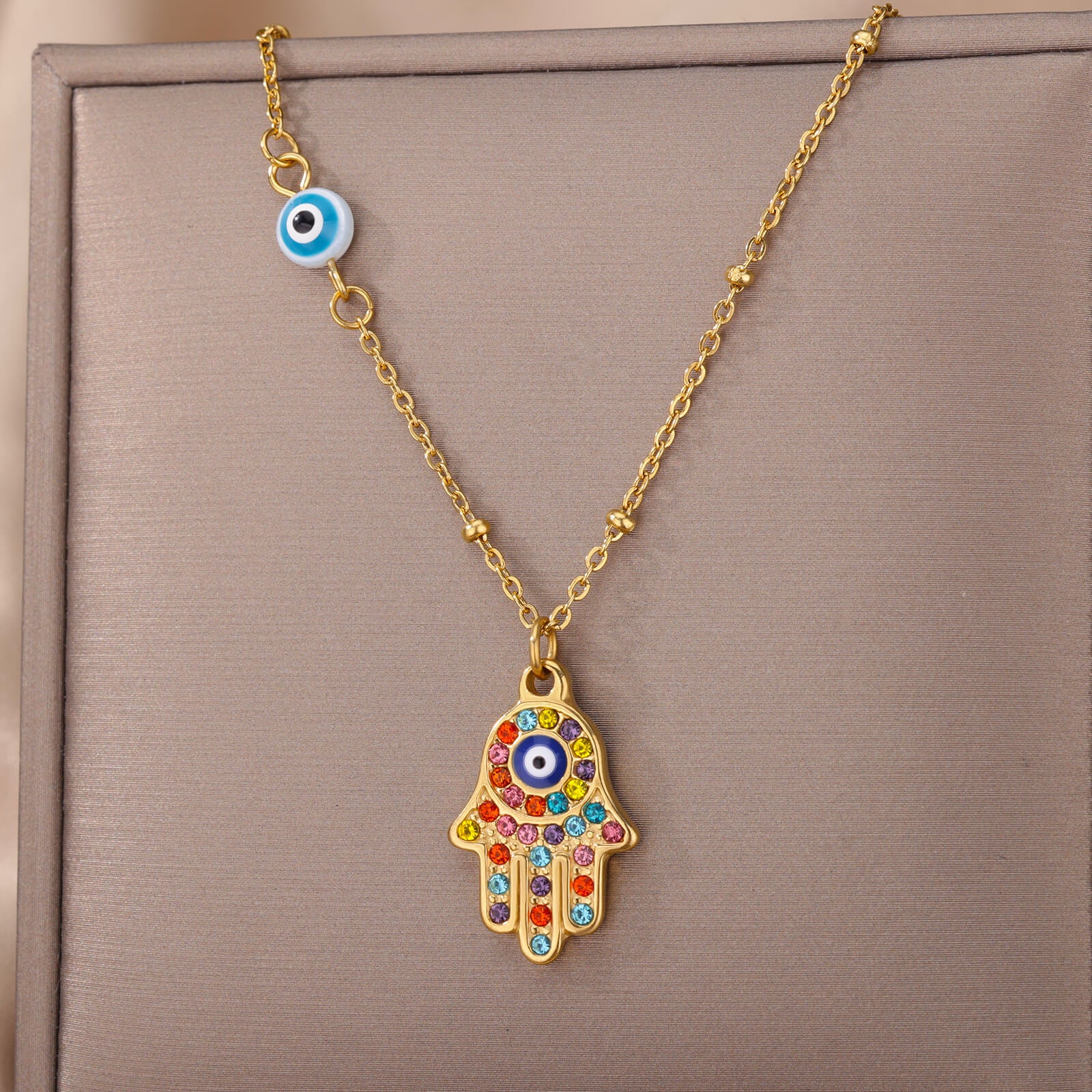 Evil Eye Hand of Fatima Pendant Necklace For Women