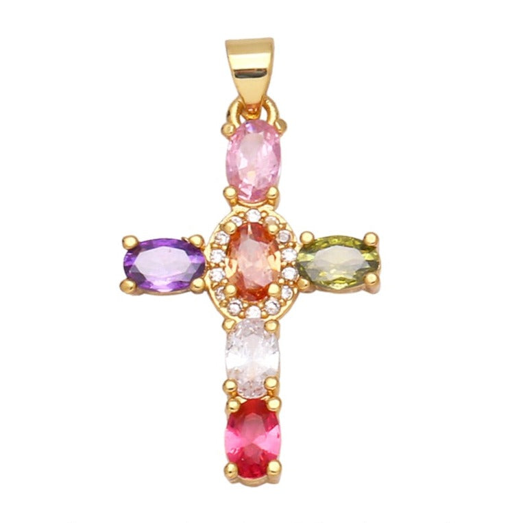 Natural Gemstone Cross Pendant