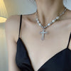 Pearl Cross Pendant Necklace