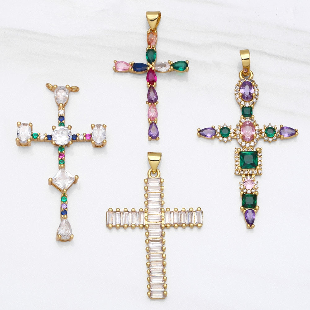 Holy Cross Pendants with Natural Stones