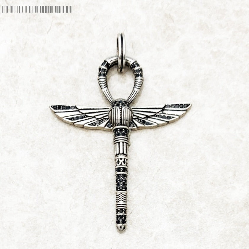 Silver Ankh Cross Pendant With Scarab