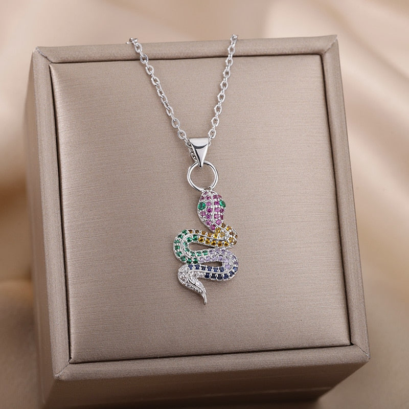 Snake Pendant Necklace For Women Stainless Steel