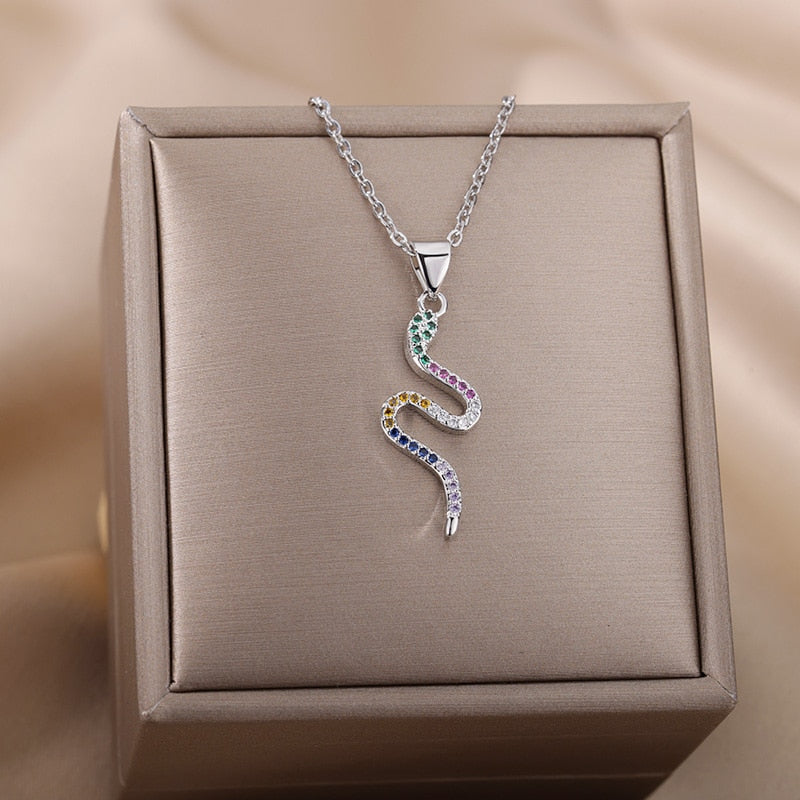 Snake Pendant Necklace For Women Stainless Steel