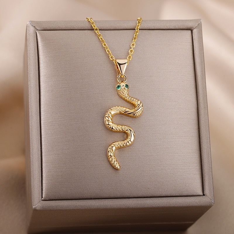 Snake Pendant Necklace For Women Stainless Steel