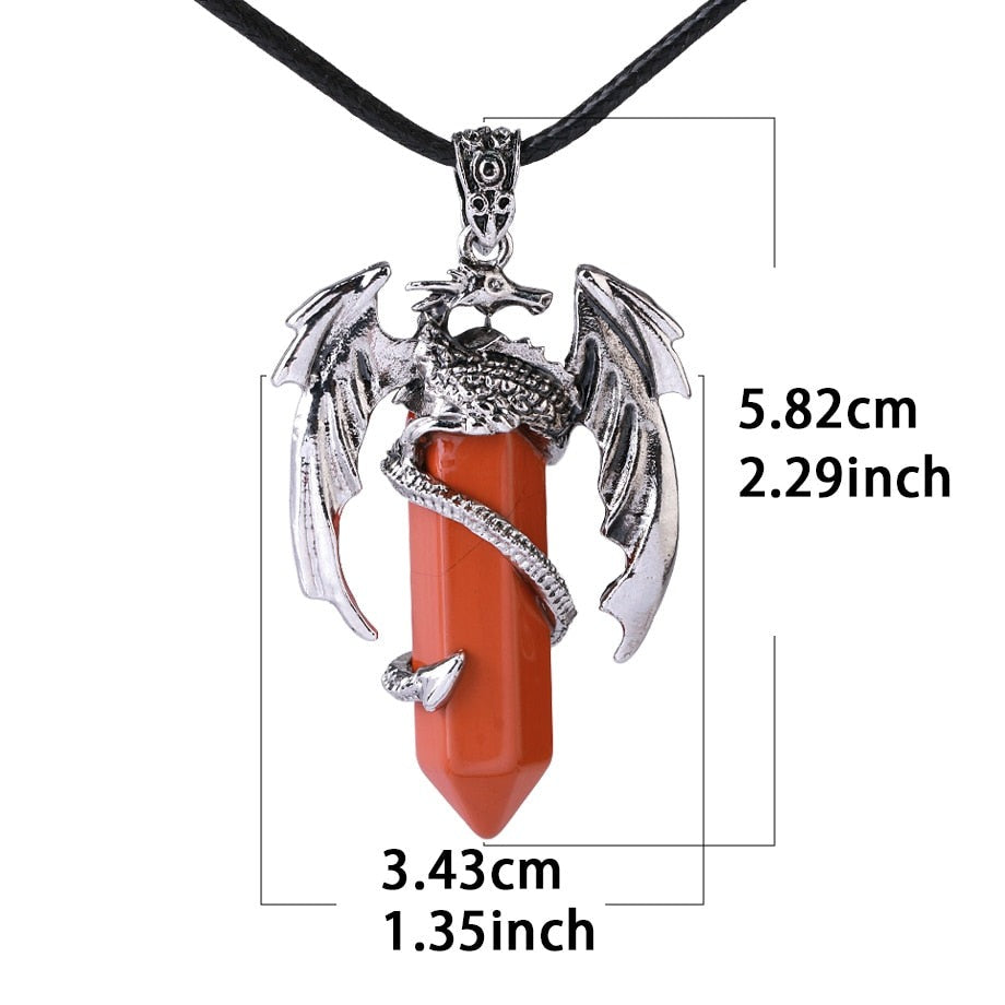 Dragon Pendant Necklace with Natural Gem Stone