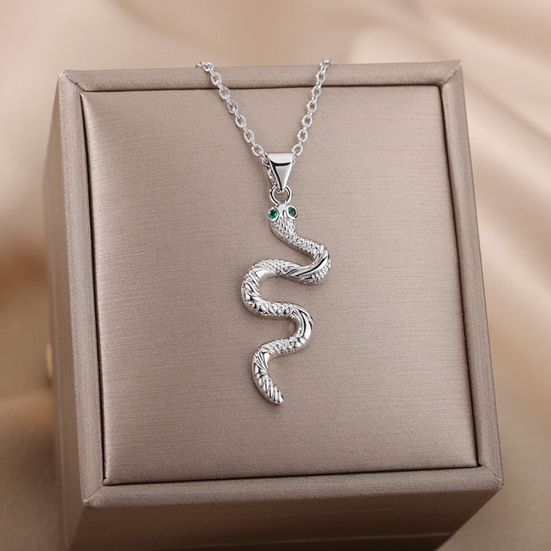 Snake Pendant Necklace For Women Stainless Steel