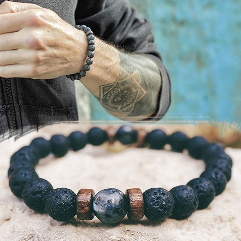 Natural Lava & Moonstone Tibetan Buddha Bracelet