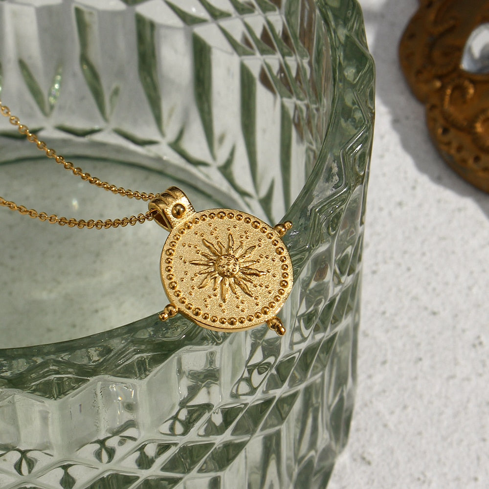 Ancient Sun Compass Pendant w/ Necklace