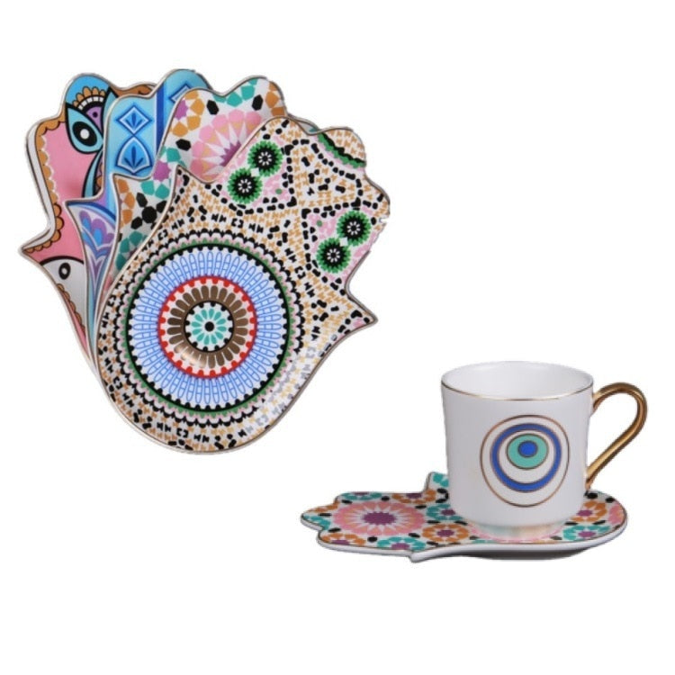 Evil Eye Coffee Cup & Hamsa Hand Saucer Set