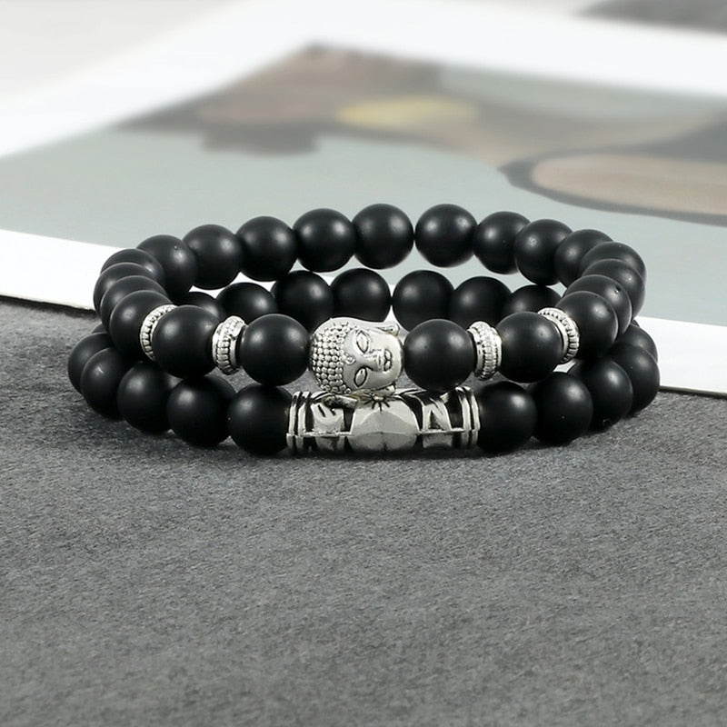 Buddha Head Bracelet Handmade from Natural Stone 2pc/set