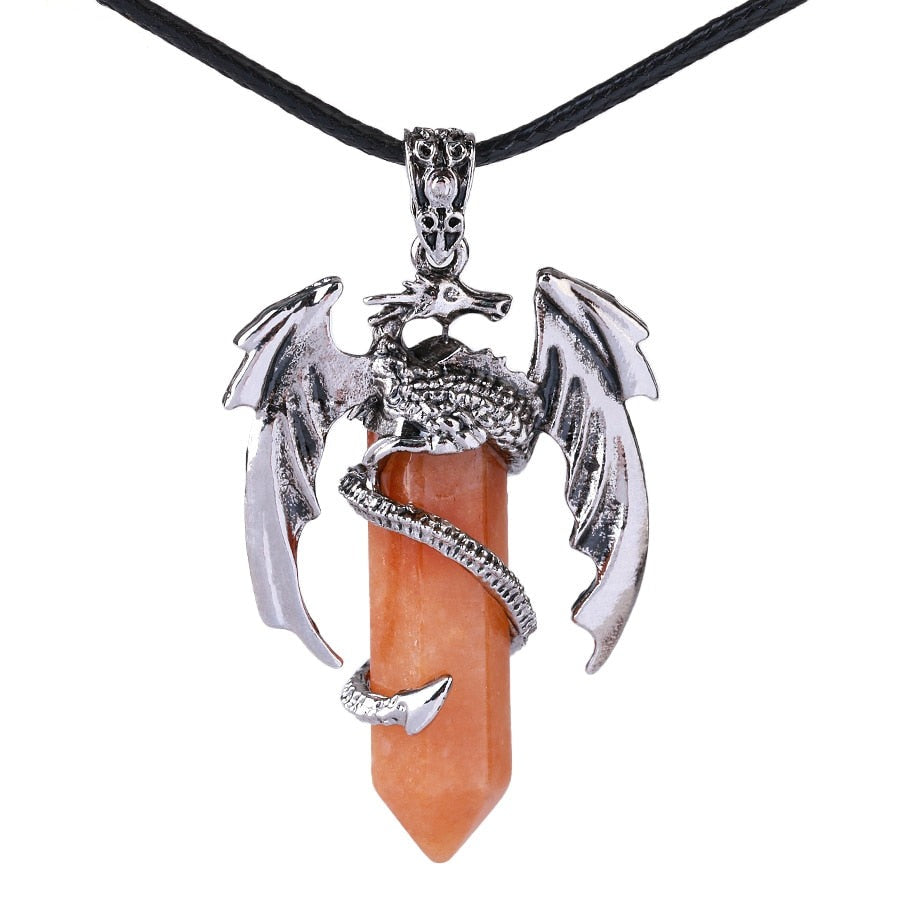 Dragon Pendant Necklace with Natural Gem Stone