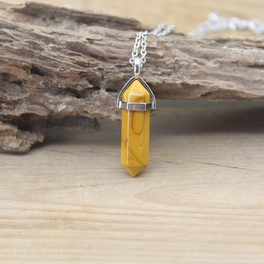 Natural Stone Hexagonal Point Pendant Necklace