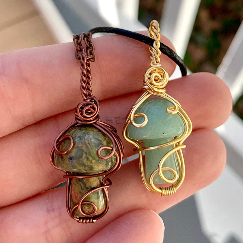 Handmade Wire Wrapped Mushroom Stone Necklace