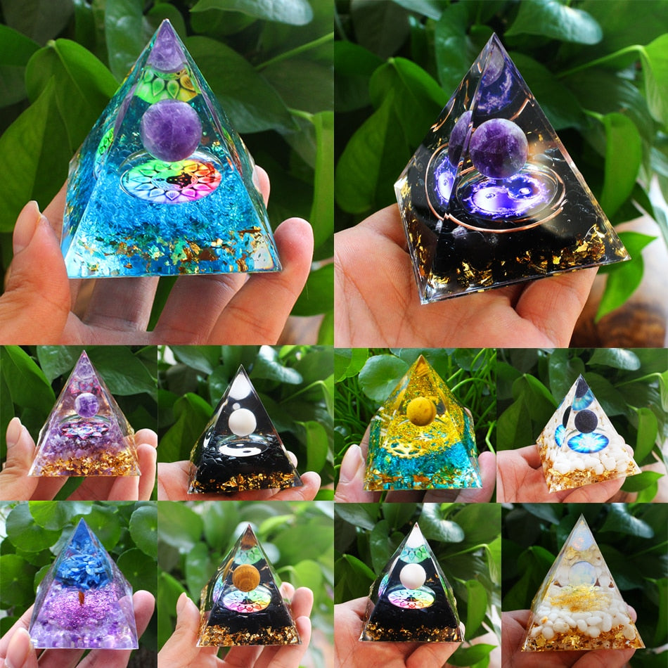 Handmade Orgone Pyramid in Various Stones & Crystals