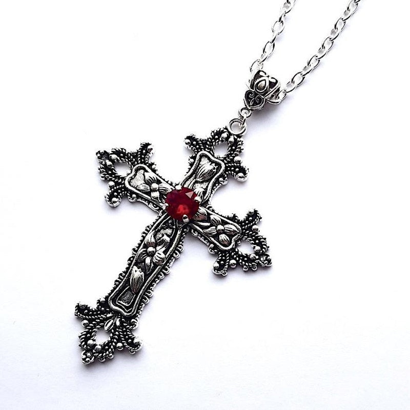 Large Detailed Cross Pendant Necklace