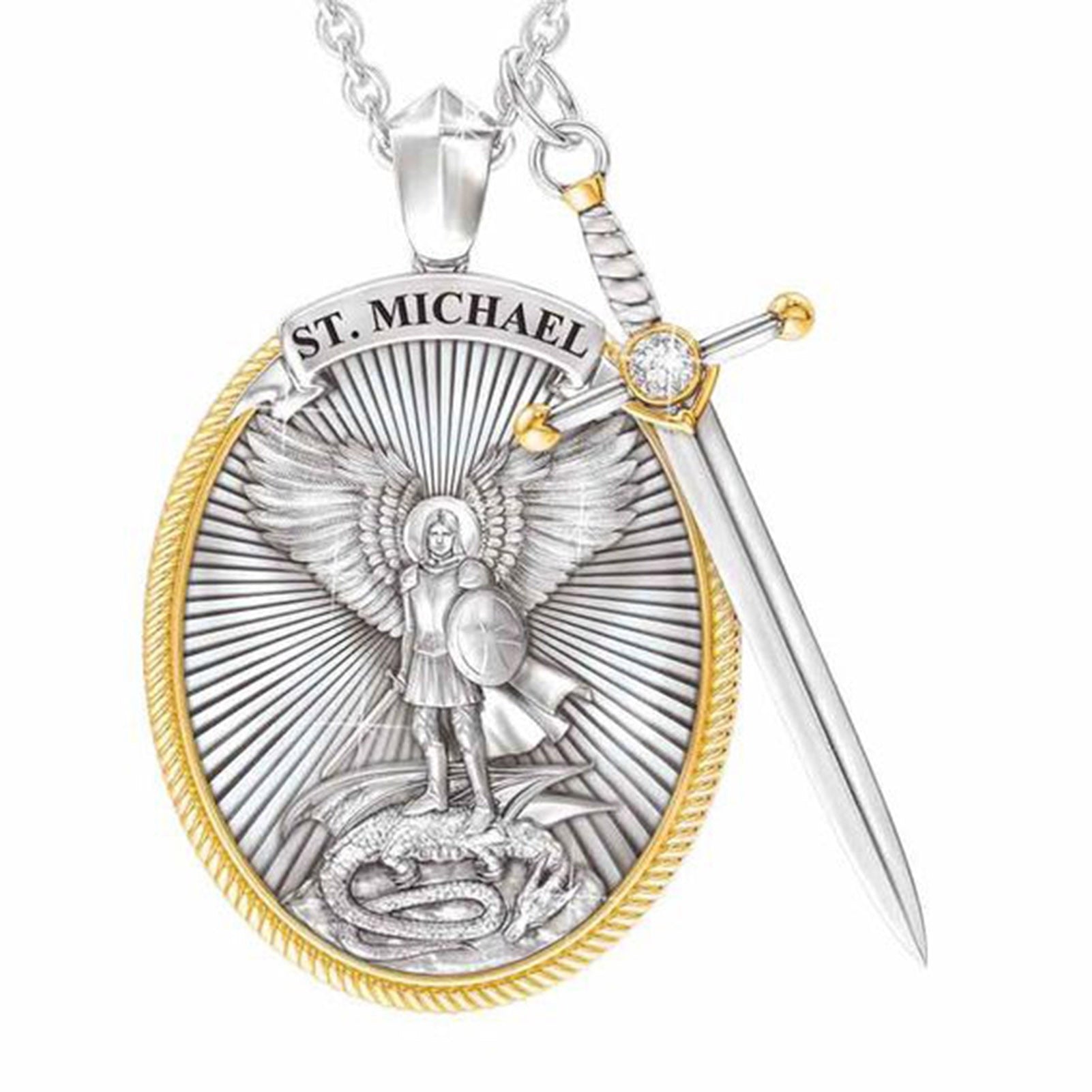 Archangel Saint Michael Pendant + Sword Necklace