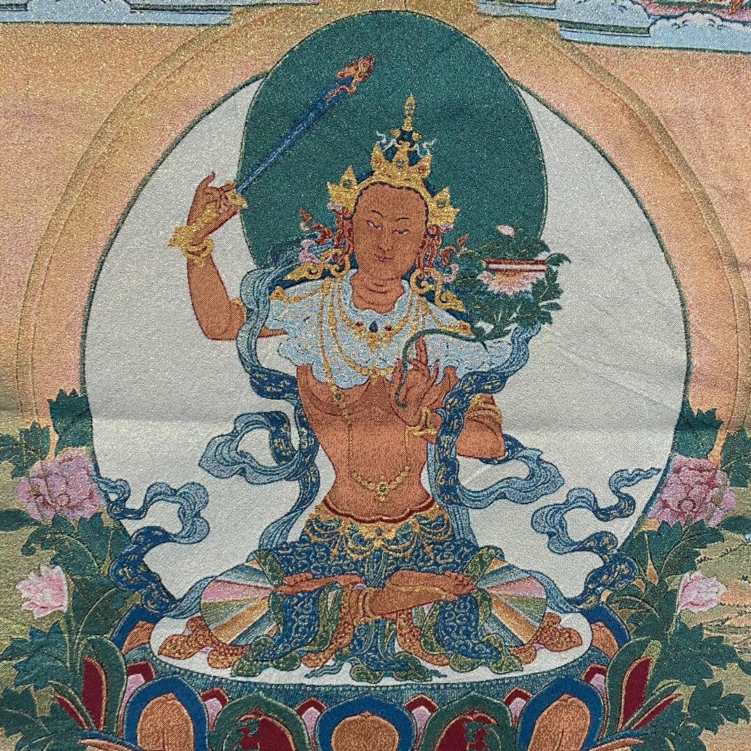 Bodhisattva of Wisdon Manjushri Thangka Silk Embroidery  Handmade in Nepal