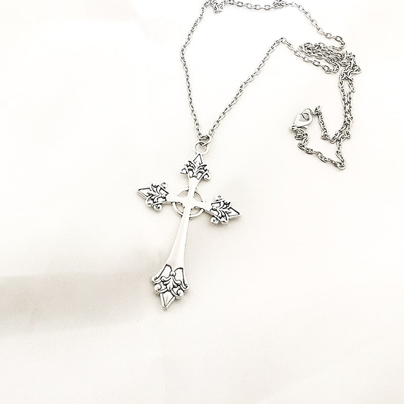 Large Gothic Cross Pendant Necklace