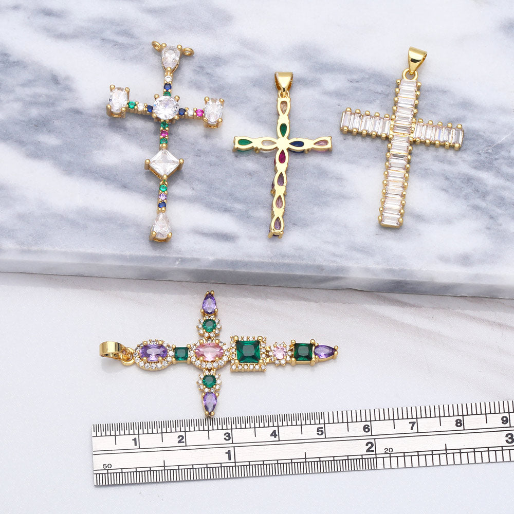 Holy Cross Pendants with Natural Stones