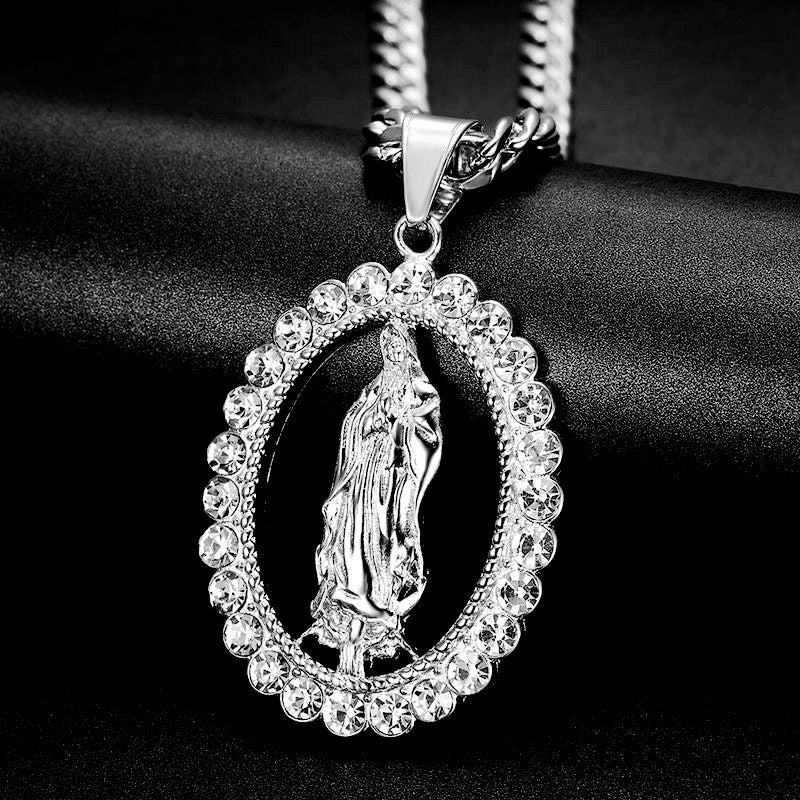 Virgin Mary Crystal Pendant Necklace