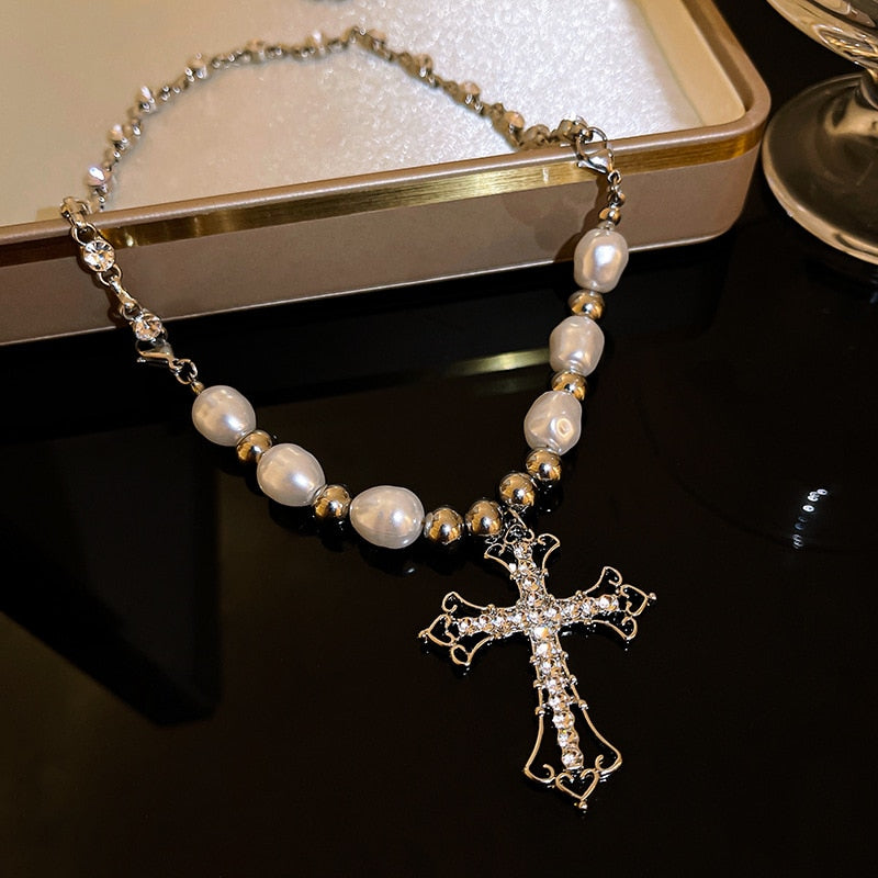 Pearl Cross Pendant Necklace