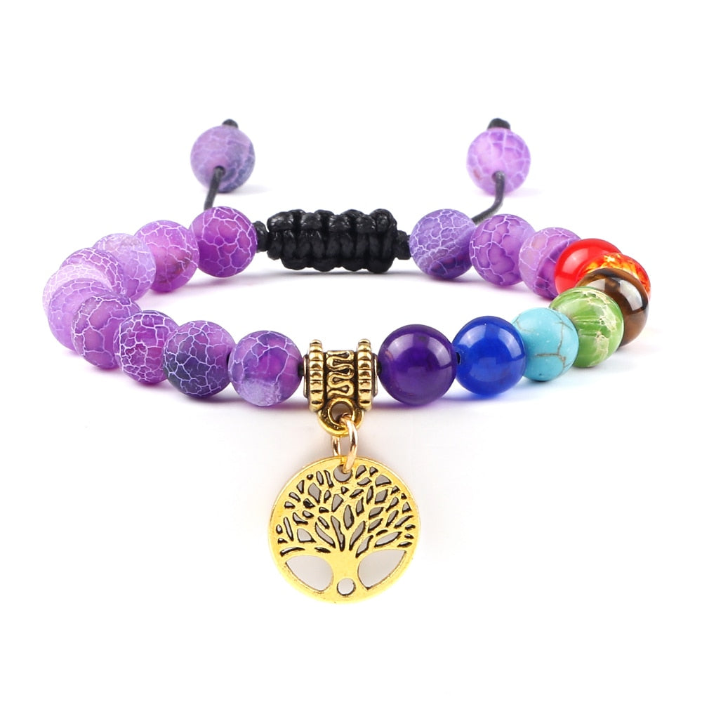 7 Chakra Stones Bracelet w/ Tree of Life Pendant