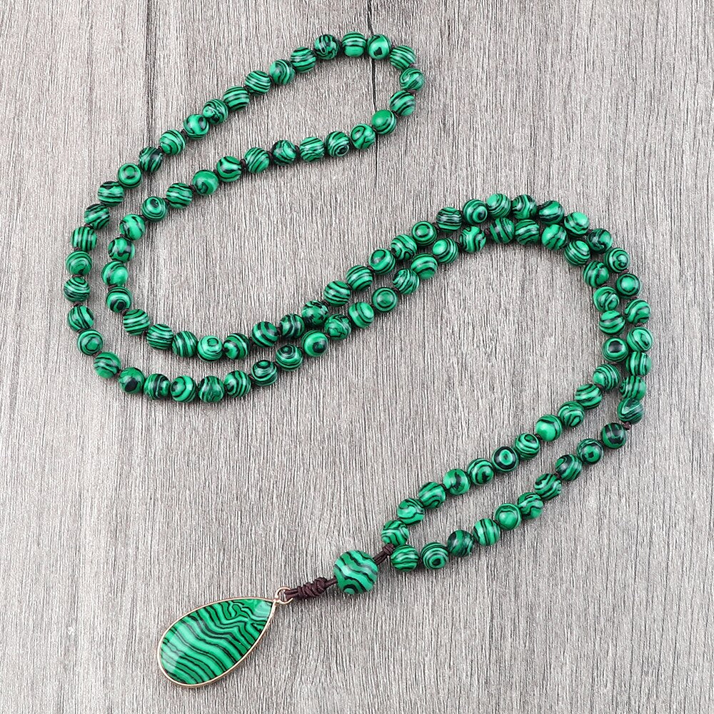 108 Prayer Bead Mala Handmade w/ Malachite Stone