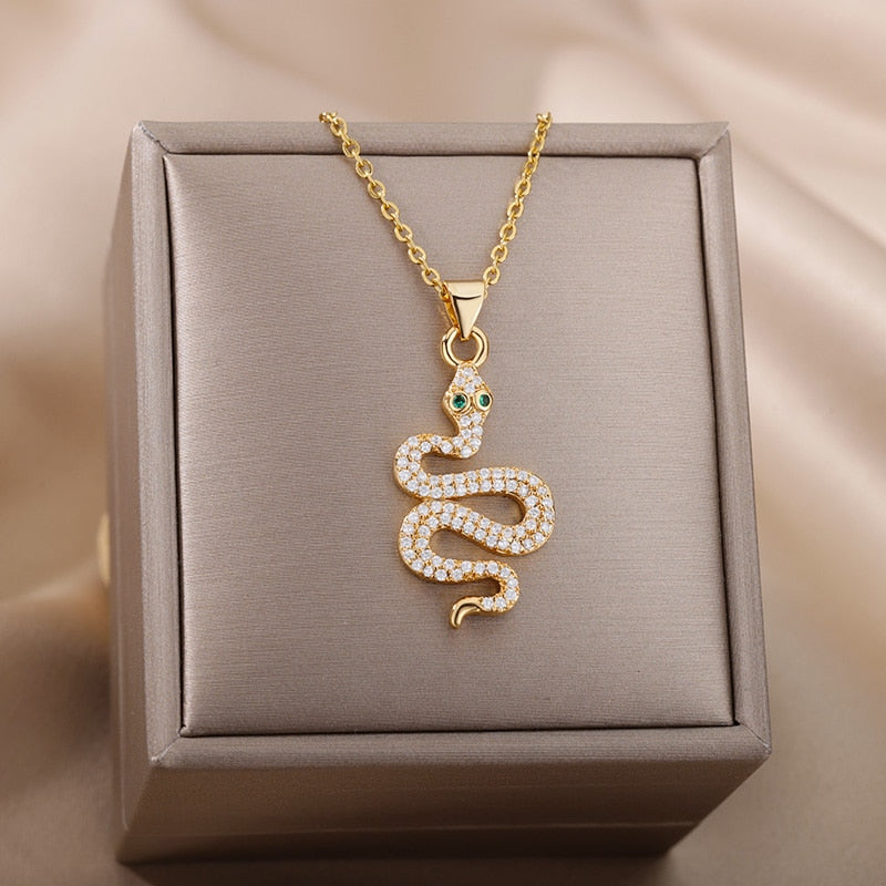 Snake Pendant Necklace For Women Stainless Steel