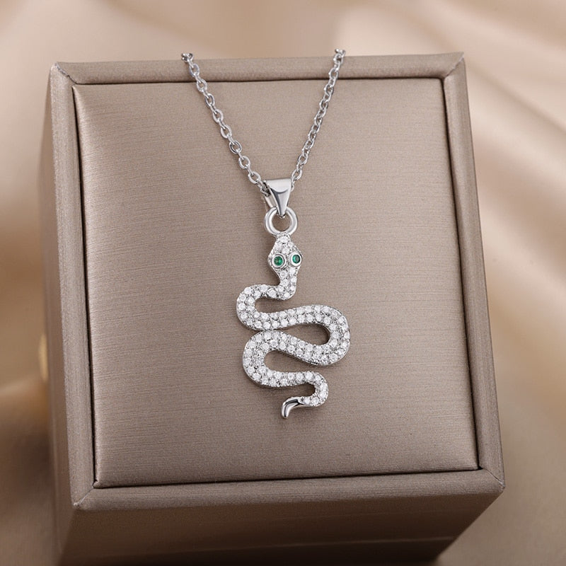 Snake Pendant Necklace For Women Stainless Steel