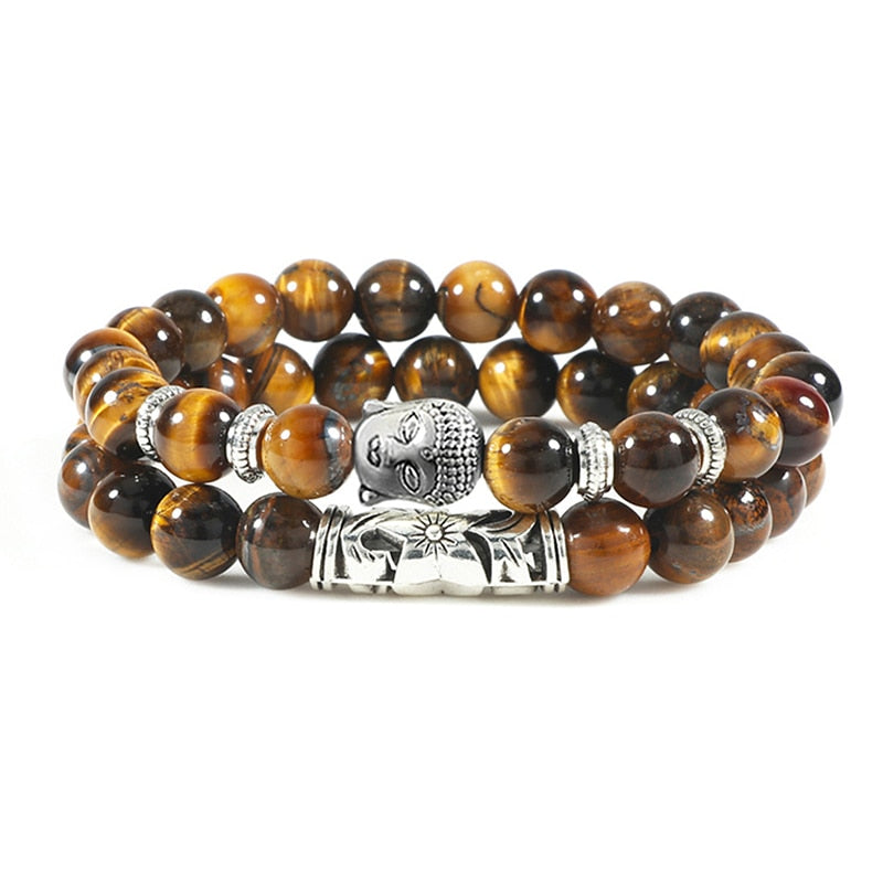 Buddha Head Bracelet Handmade from Natural Stone 2pc/set