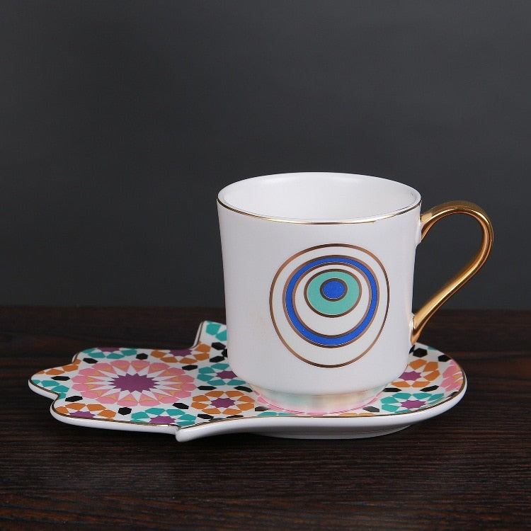 Evil Eye Coffee Cup & Hamsa Hand Saucer Set