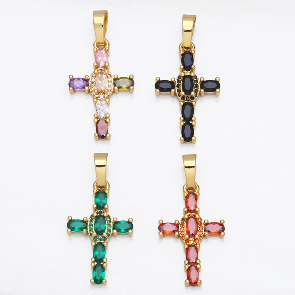 Holy Cross Pendants for Necklace with Natural Stones