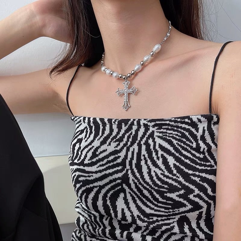 Pearl Cross Pendant Necklace